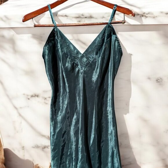 Vintage Inner Most Green Midi Slip Dress Size Medium Front Slits Night Dress Y2K - Picture 1 of 13